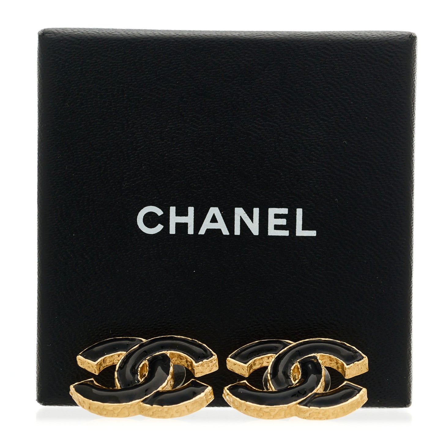 Metal Enamel CC Earrings Black Gold
