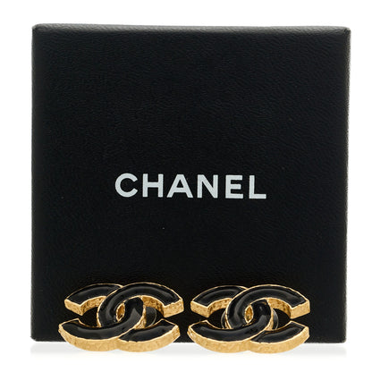 Chanel Metal Enamel CC Earrings Black Gold 5 of 5