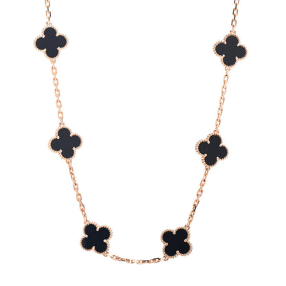Van Cleef & Arpels 18K Yellow Gold Black Onyx 10 Motifs Vintage Alhambra Necklace 2 of 4