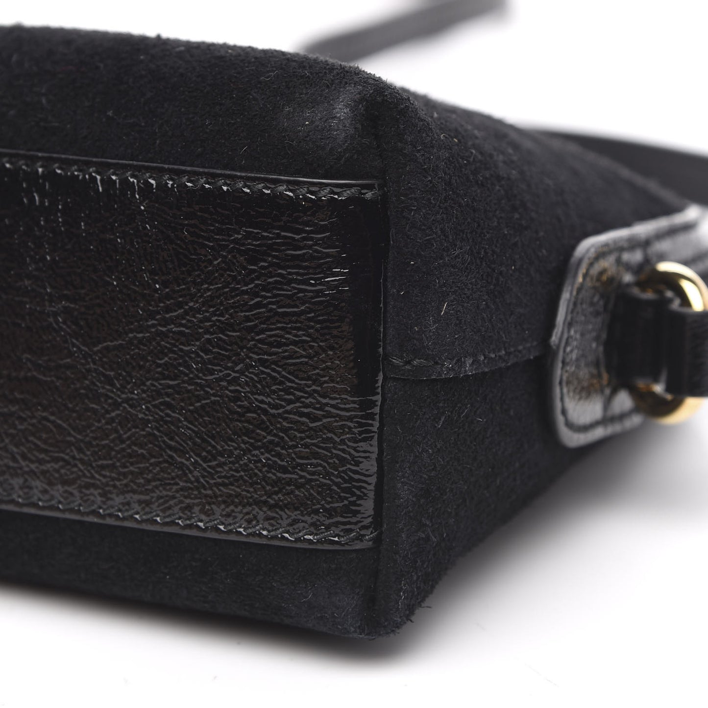 Suede Patent Web GG Small Ophidia Dome Shoulder Bag Black