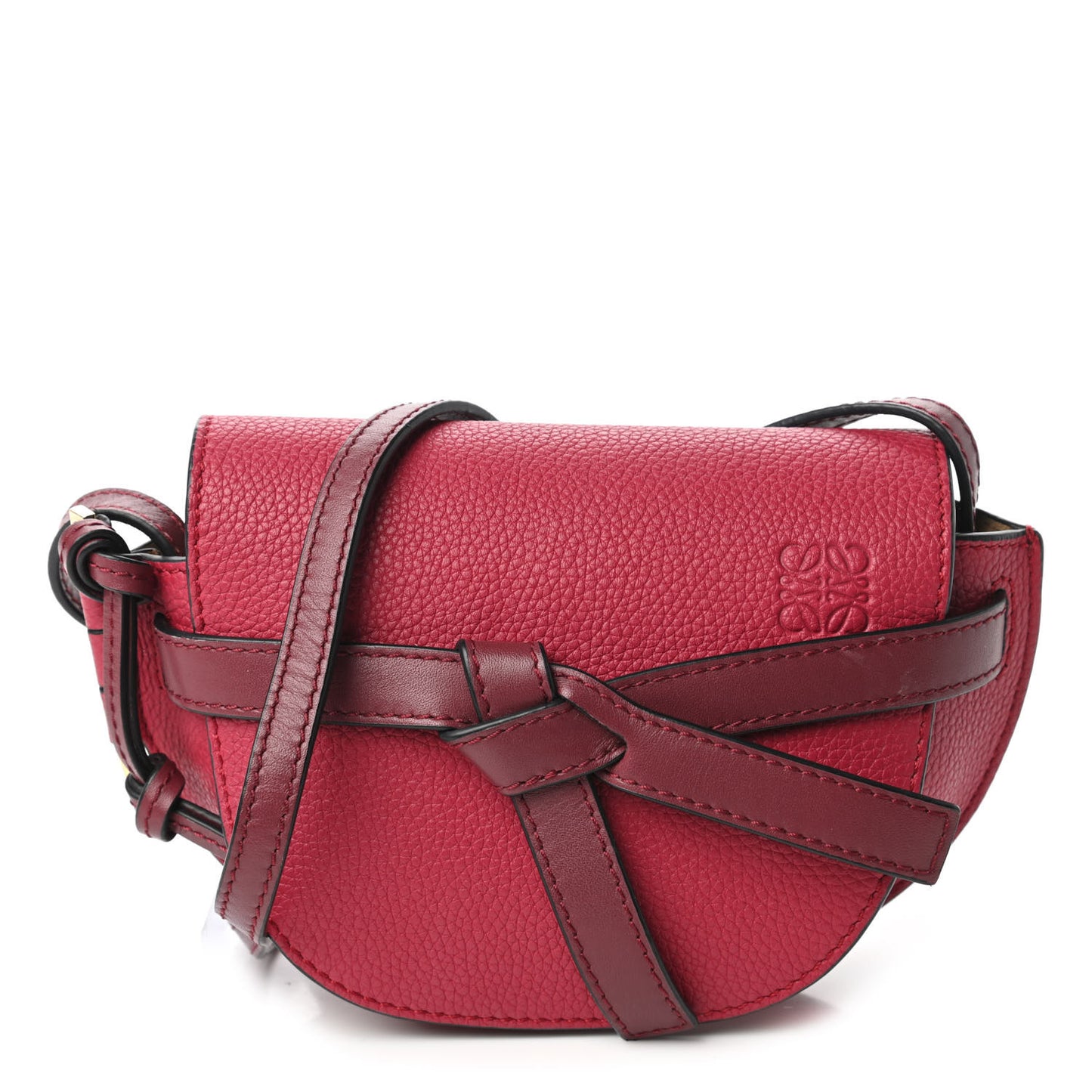 Grained Calfskin Mini Gate Crossbody Bag Raspberry Wine