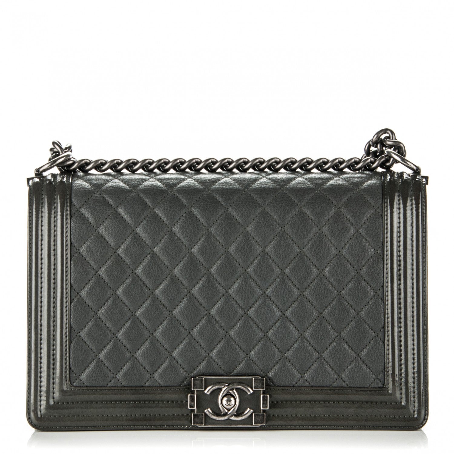 Chanel Goatskin Patent Quilted New Medium Boy Flap Grey 2 of 14