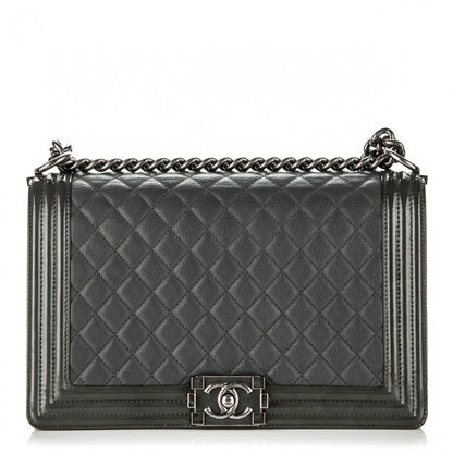 Chanel Goatskin Patent Quilted New Medium Boy Flap Grey 2 of 14