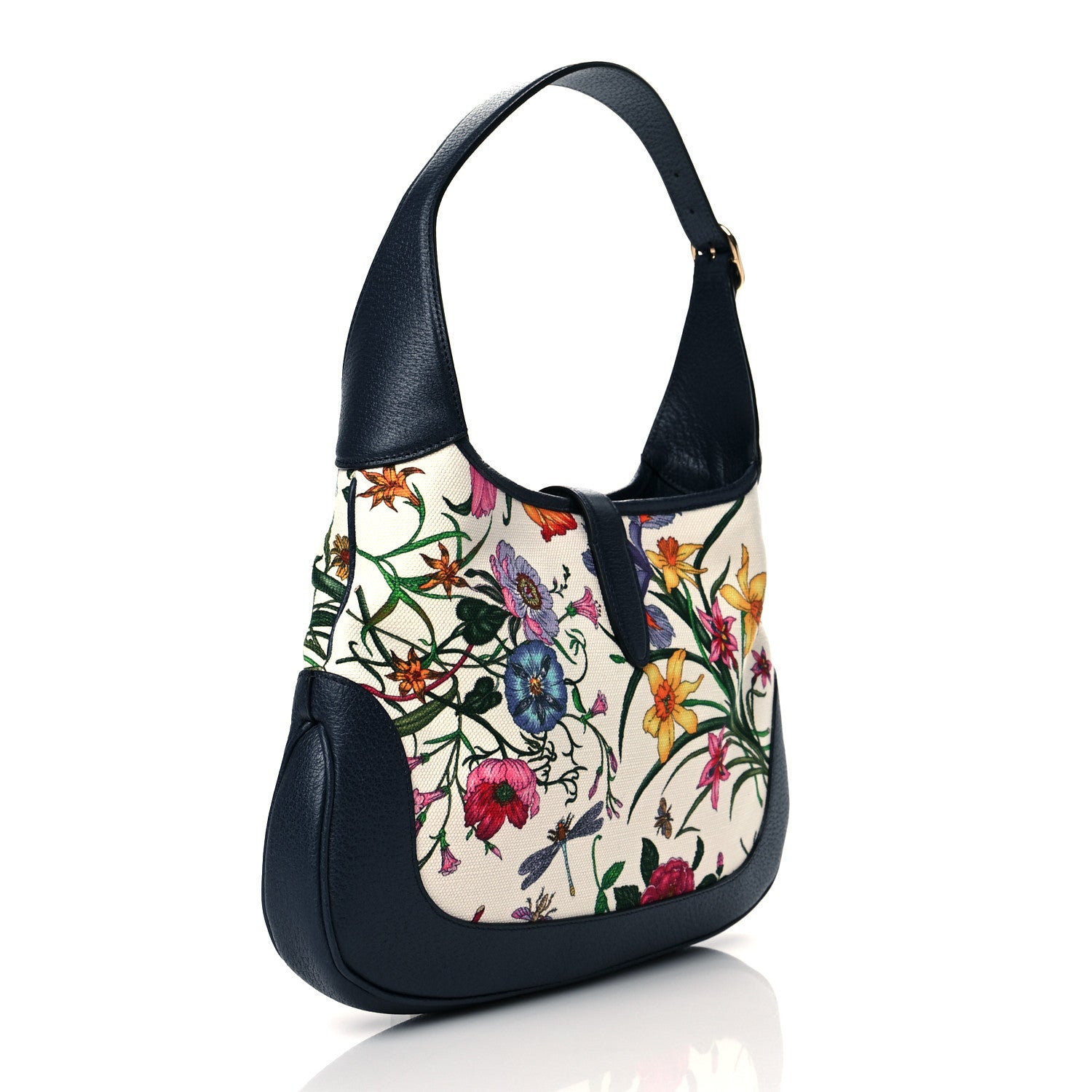 Gucci Canvas Flora Medium Jackie Hobo Blue Agata 3 of 11