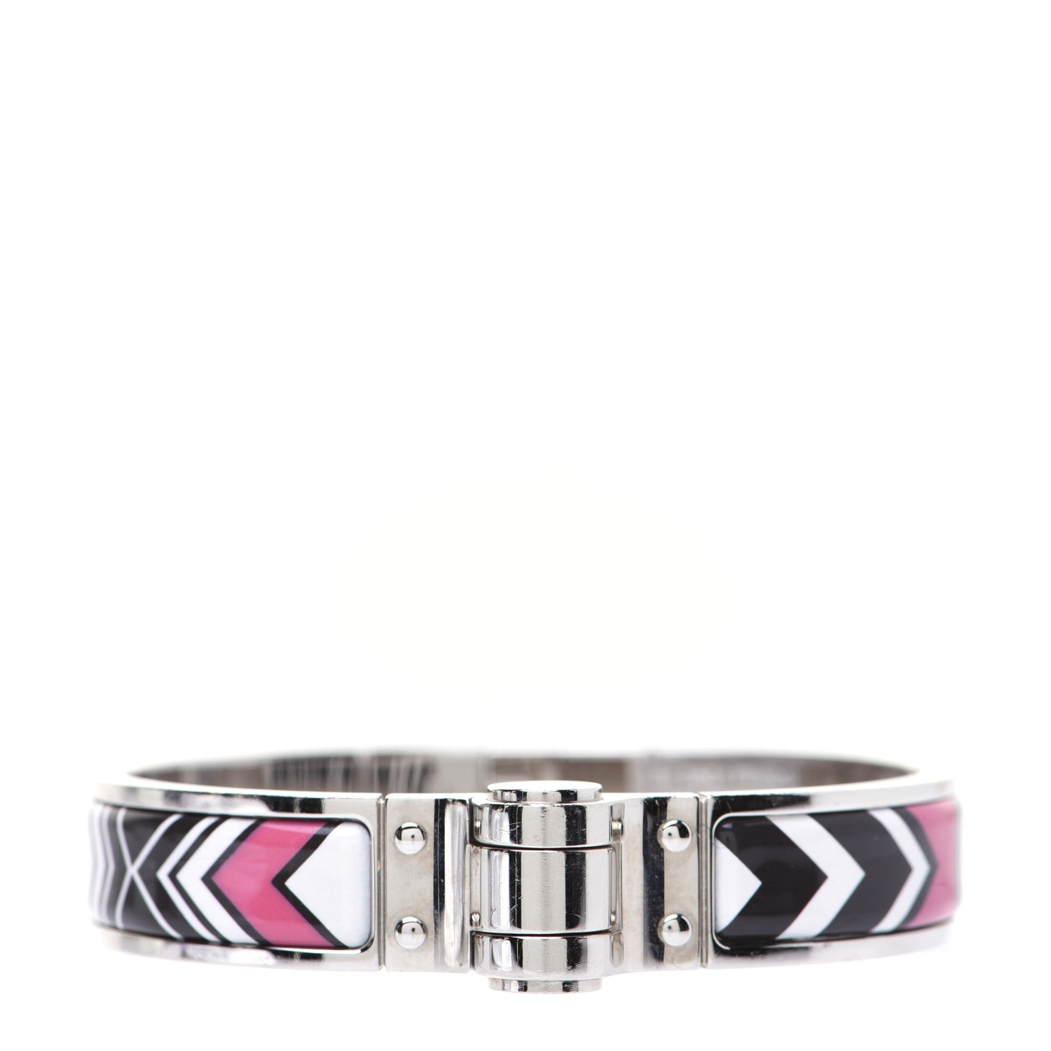 Hermes Enamel Printed Narrow Washington's Carriage Tattoo Hinged Bracelet S Faux Gris 1 of 13