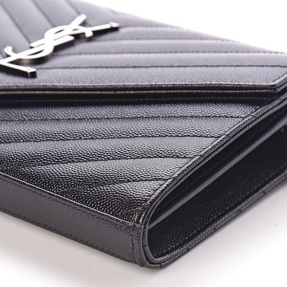 Saint Laurent Grain De Poudre Matelasse Chevron Monogram Chain Wallet Black 8 of 9