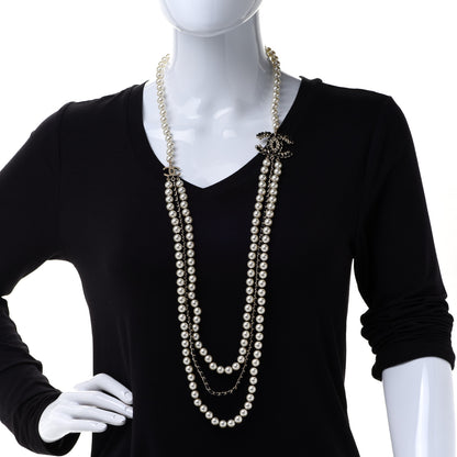 Chanel Pearl Lambskin Crystal CC Vintage Allure Necklace Gold Black 2 of 5