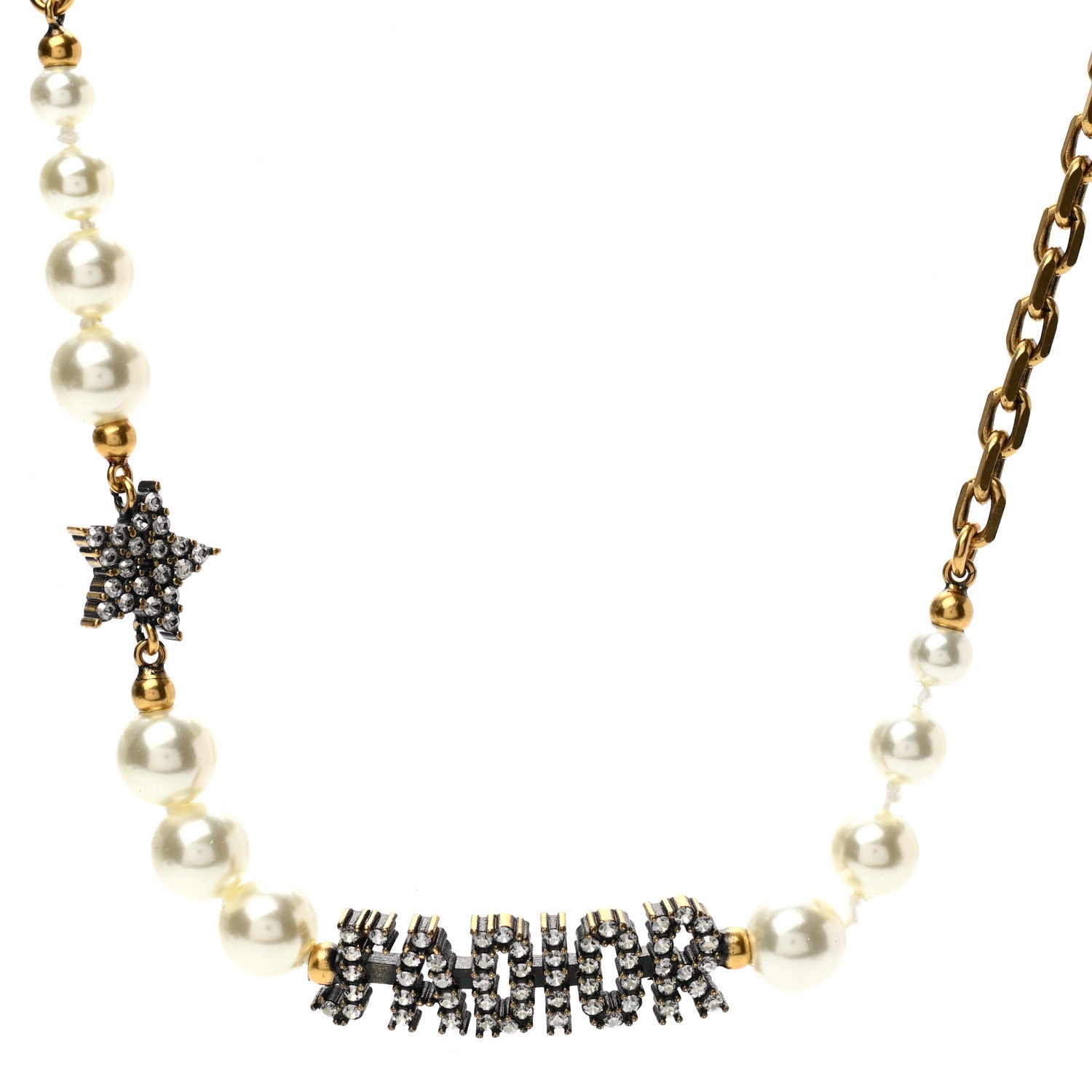 Christian Dior Metal Pearl Crystal J'Adior Choker Necklace Antique Gold 1 of 6