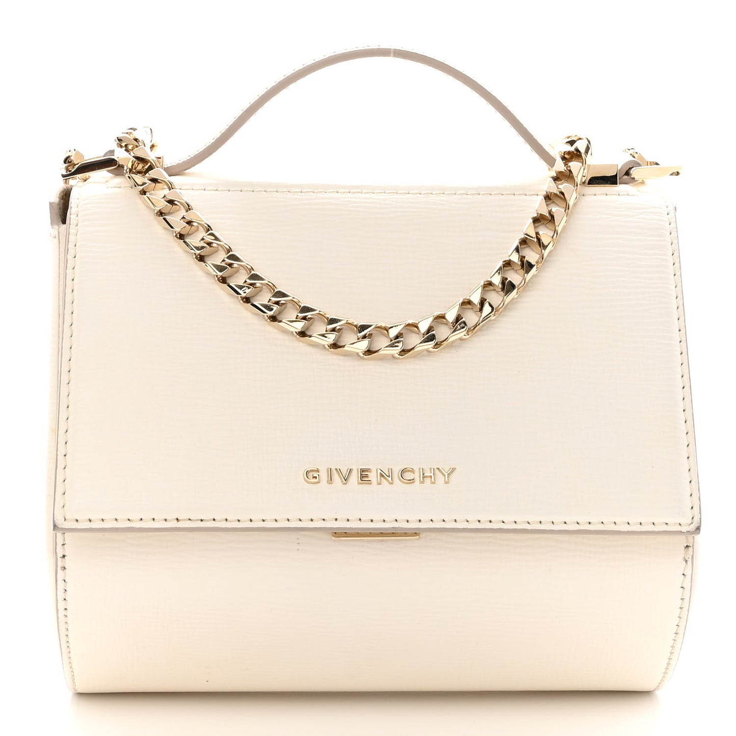 Textured Calfskin Mini Pandora Box Chain Crossbody Bag White