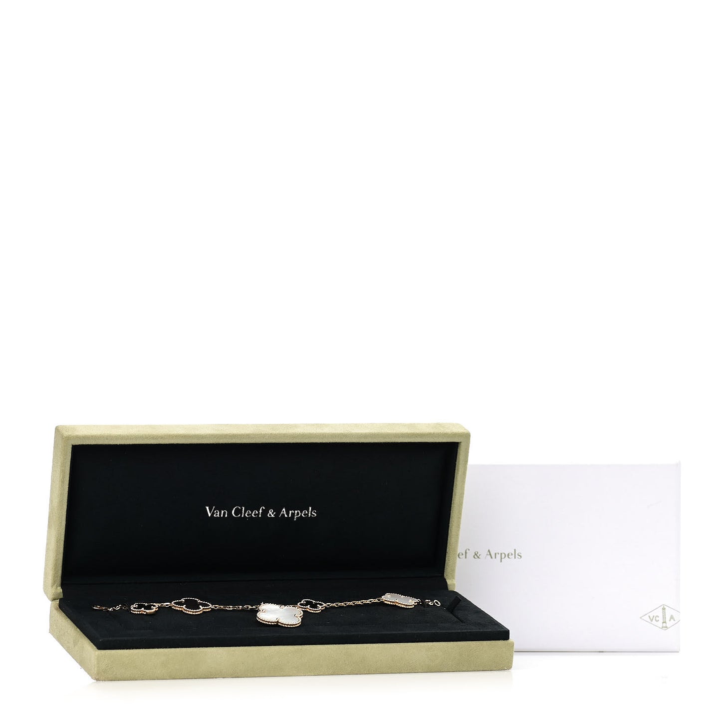 18K Yellow Gold Grey Mother of Pearl Black Onyx 5 Motifs Magic Alhambra Bracelet