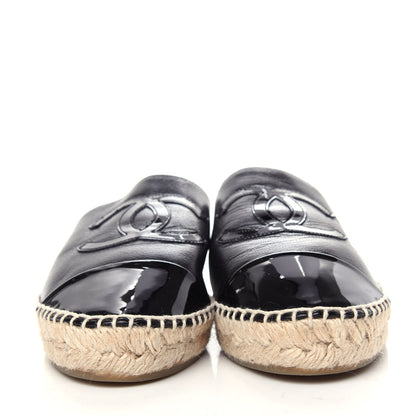Chanel Goatskin Patent CC Espadrille Mules 38 Black 2 of 11