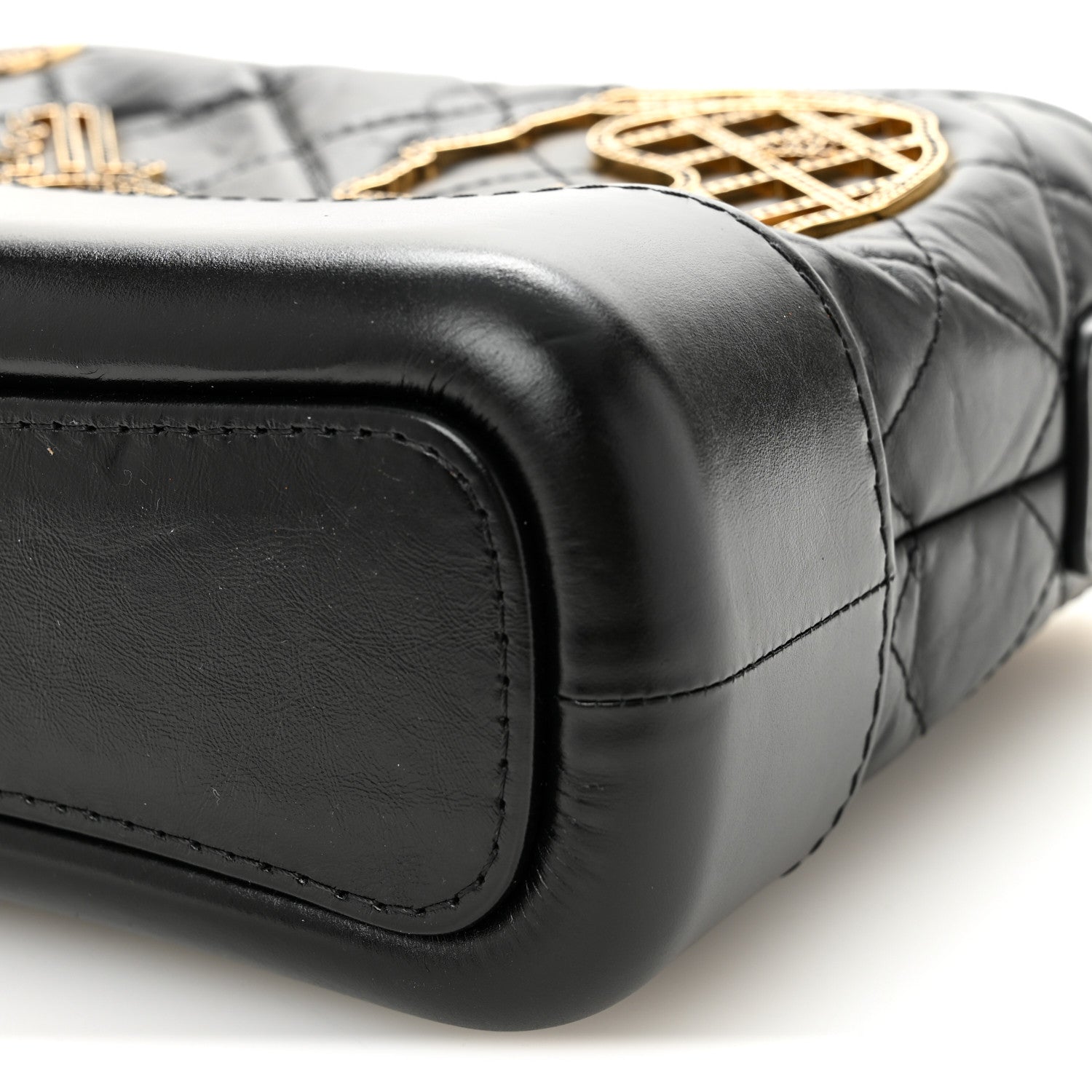 Chanel Aged Calfskin Quilted Charms Small Gabrielle Hobo Black