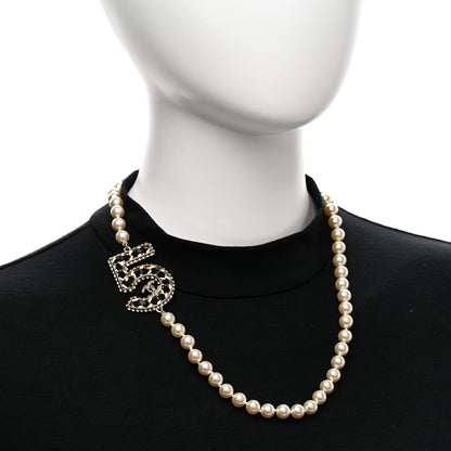 Chanel Pearl Crystal Lambskin Chain CC No 5 Short Necklace Gold 2 of 5
