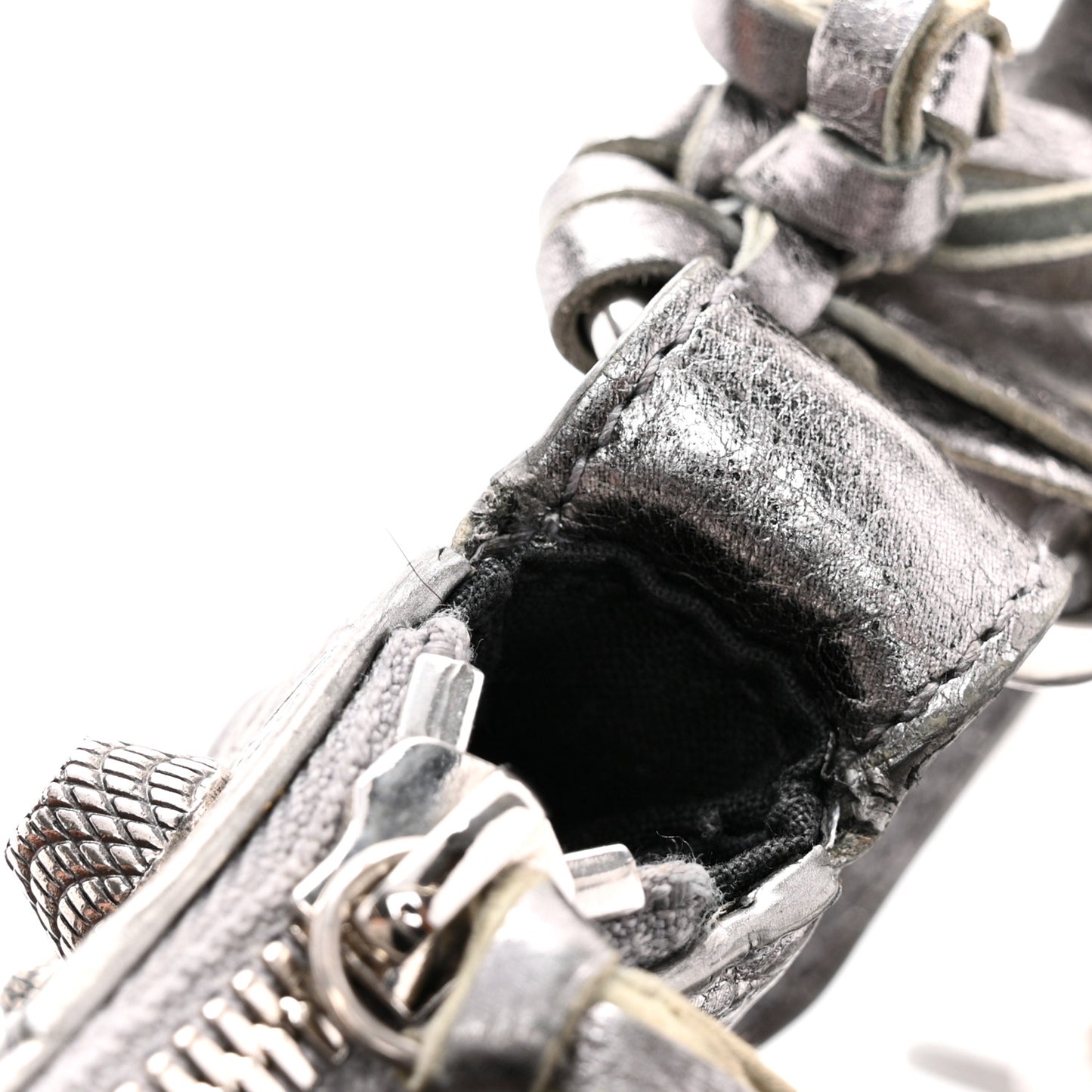 Metallic Agneau Arena Le Cagole Shoulder Bag XS Silver