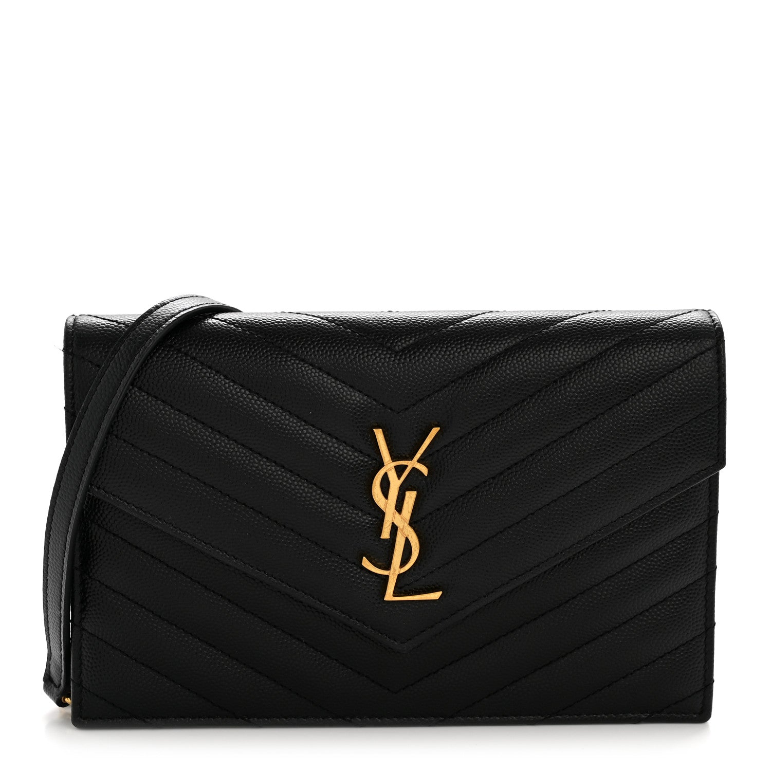 Saint Laurent Grain De Poudre Matelasse Chevron Monogram Envelope Chain Wallet Black 1 of 13