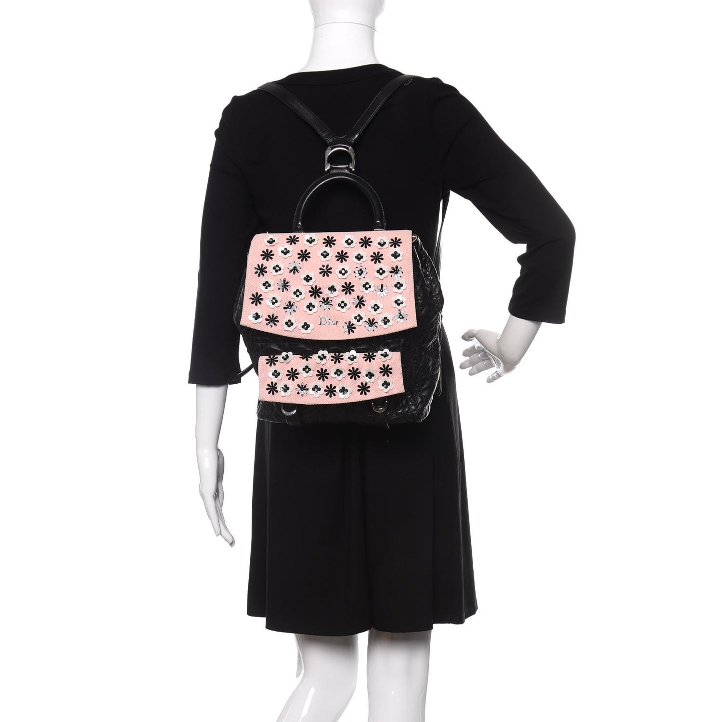 Lambskin Mesh Cannage Embroidered Large Stardust Backpack Black Pink