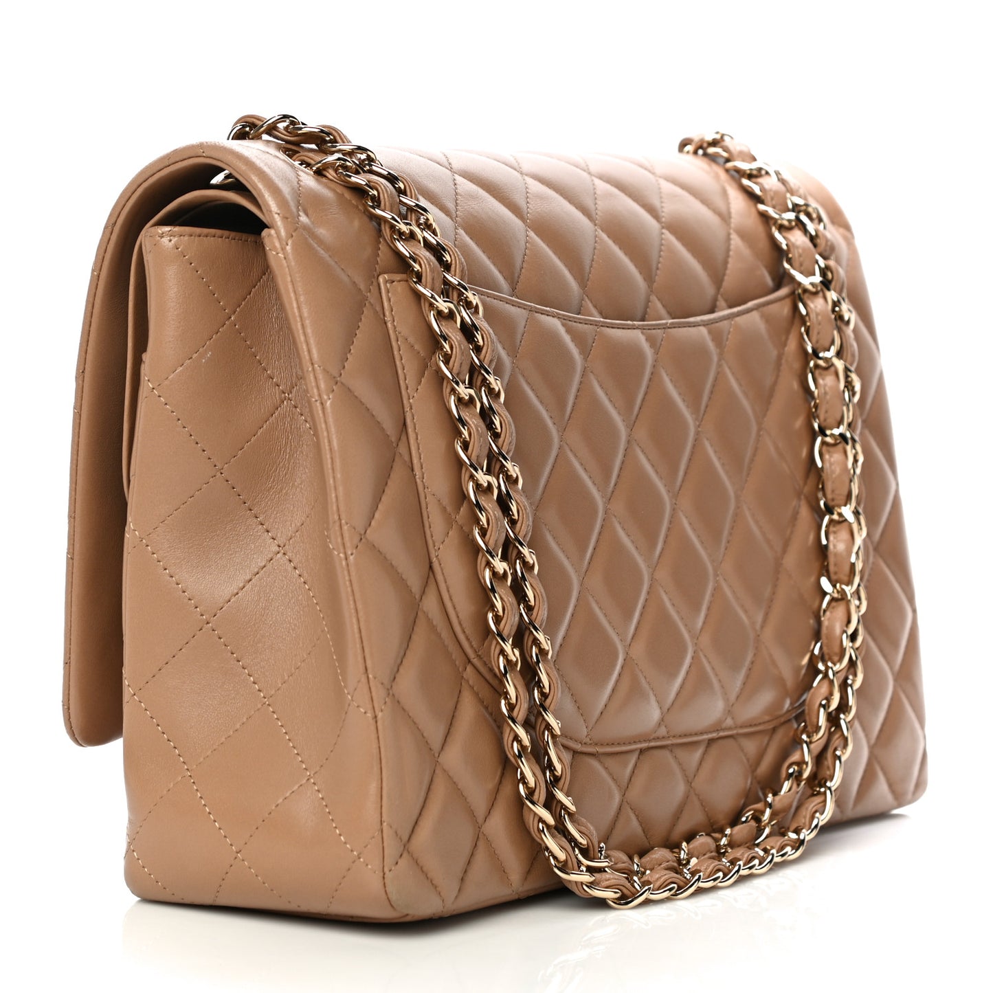 Lambskin Quilted Maxi Double Flap Beige