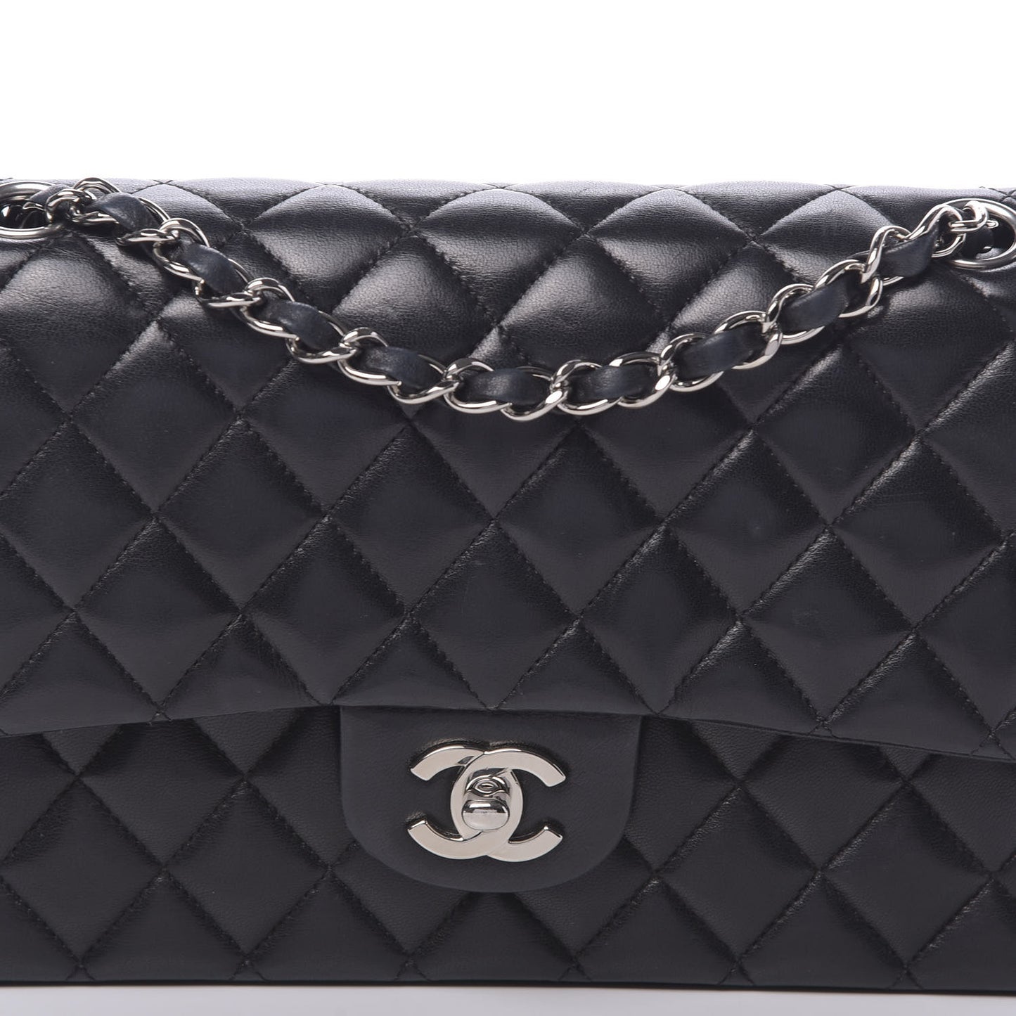 Lambskin Quilted Medium Double Flap Black