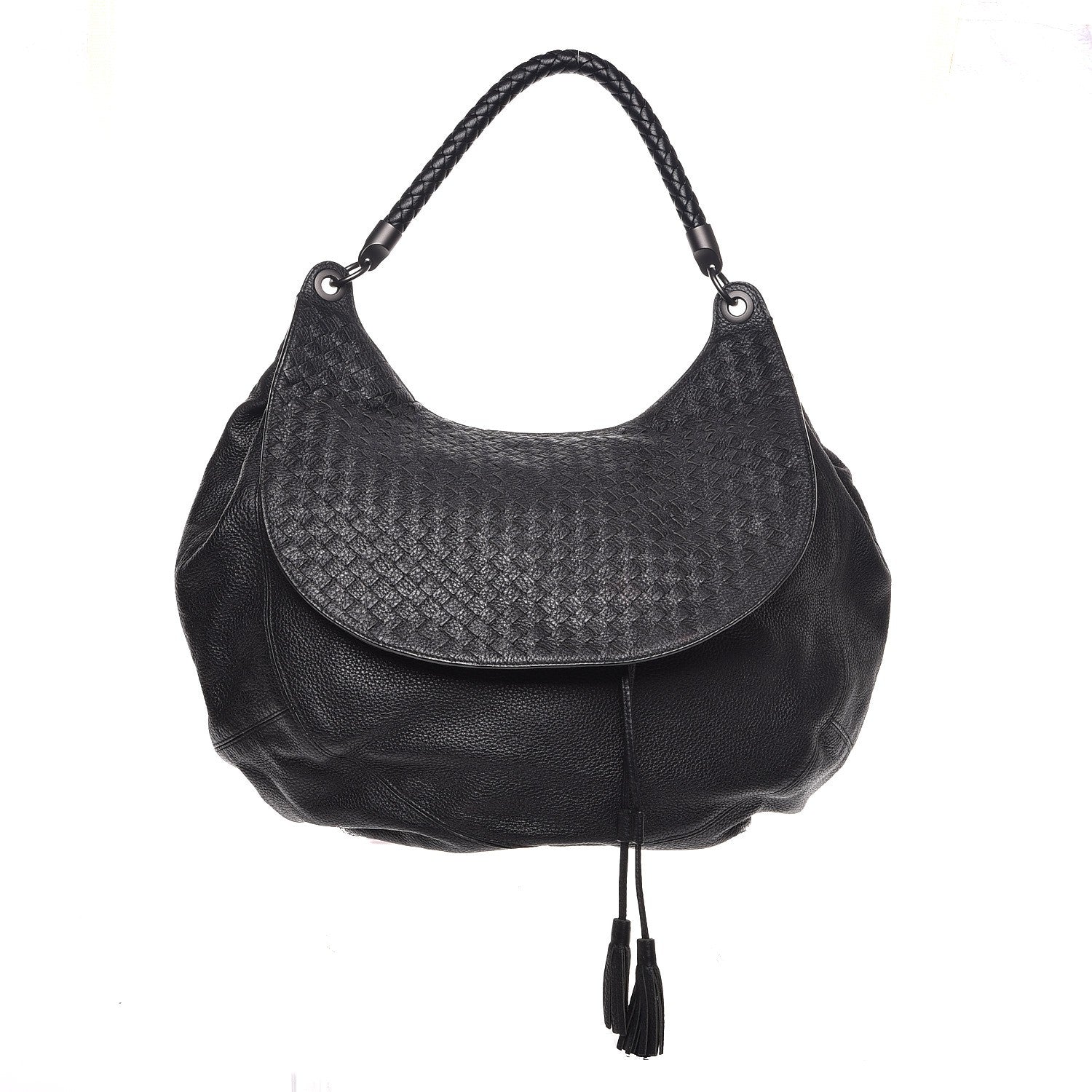 Bottega Veneta Cervo Intrecciato Flap Hobo Nero Black 1 of 8