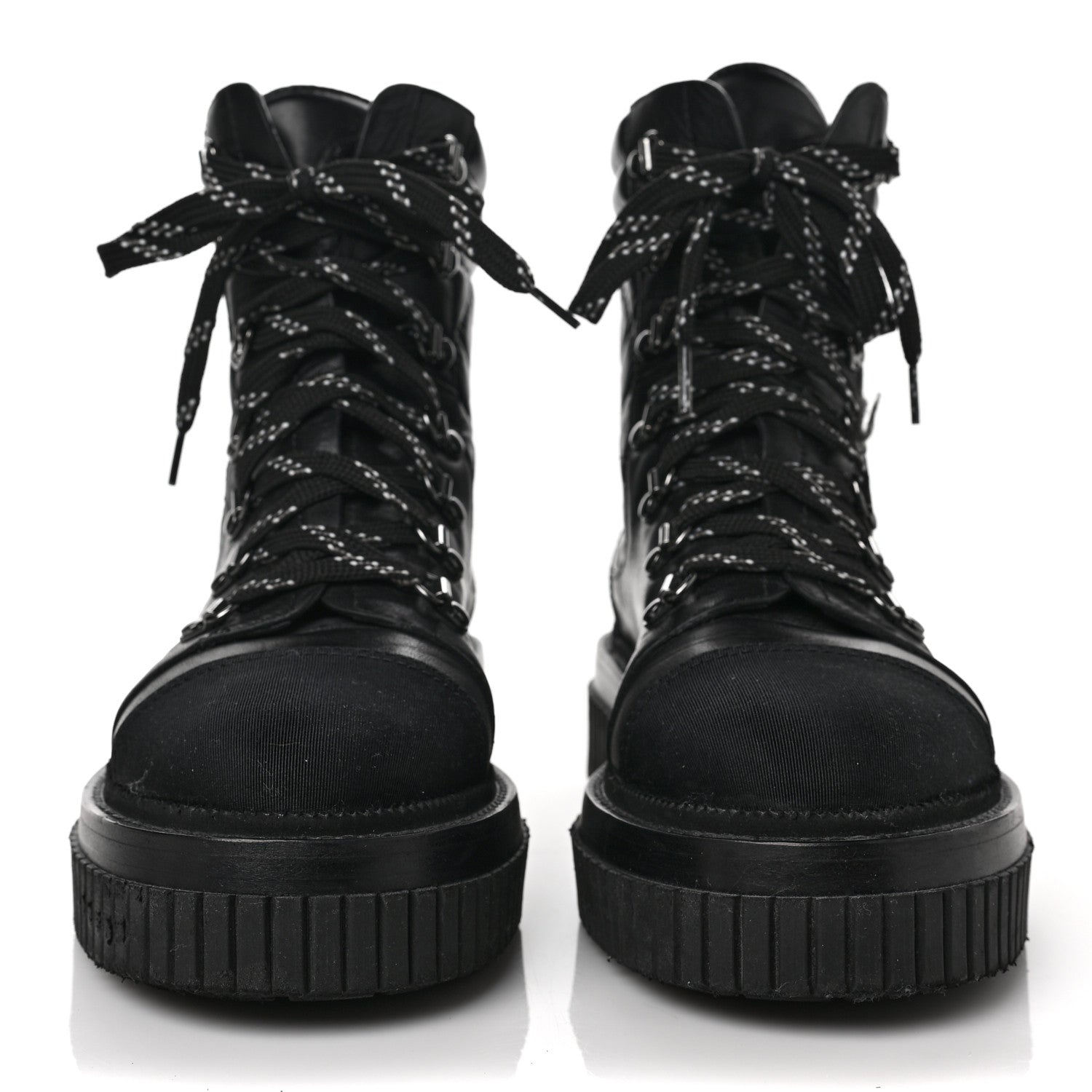 Chanel Calfskin Grosgrain Quilted Lace Up Boots 39.5 Black Grey 2 of 10