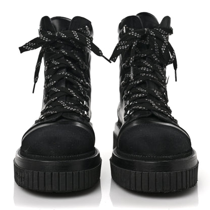 Chanel Calfskin Grosgrain Quilted Lace Up Boots 39.5 Black Grey 2 of 10