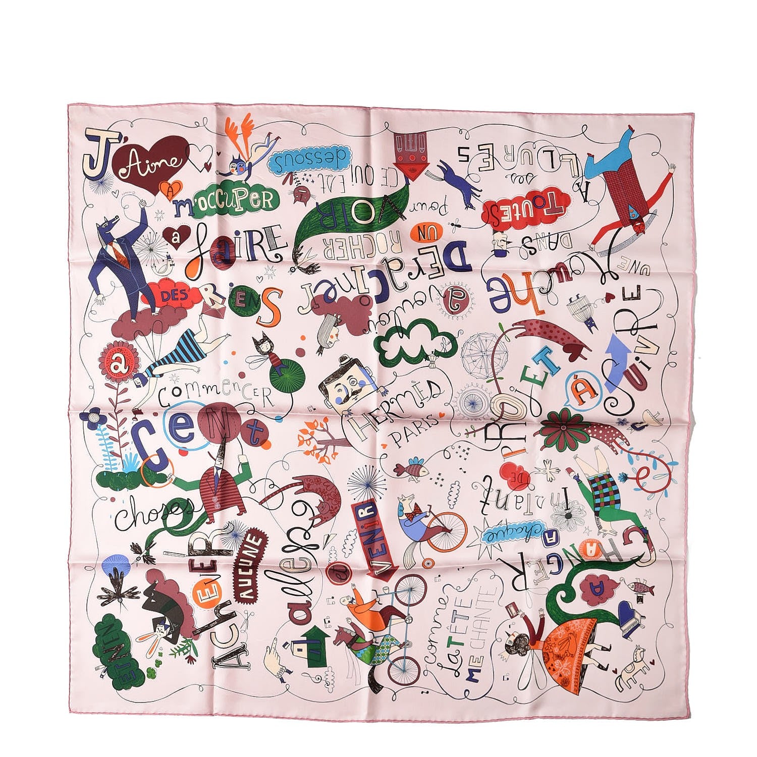 Hermes Silk Les Confessions Scarf 90 Rose Pale Bleu Vert 1 of 8