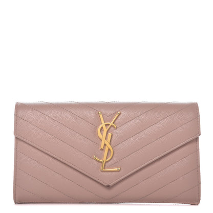 Saint Laurent Grain De Poudre Matelasse Chevron Monogram Wallet Pale Pink 1 of 12