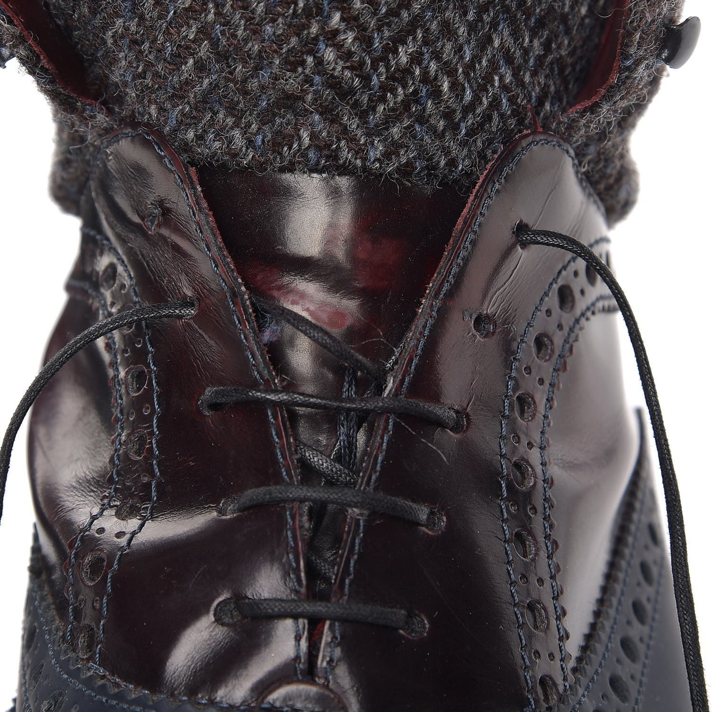 Mens Calfskin Tweed Oxford Lace Up Boots 9.5 Grey Brown