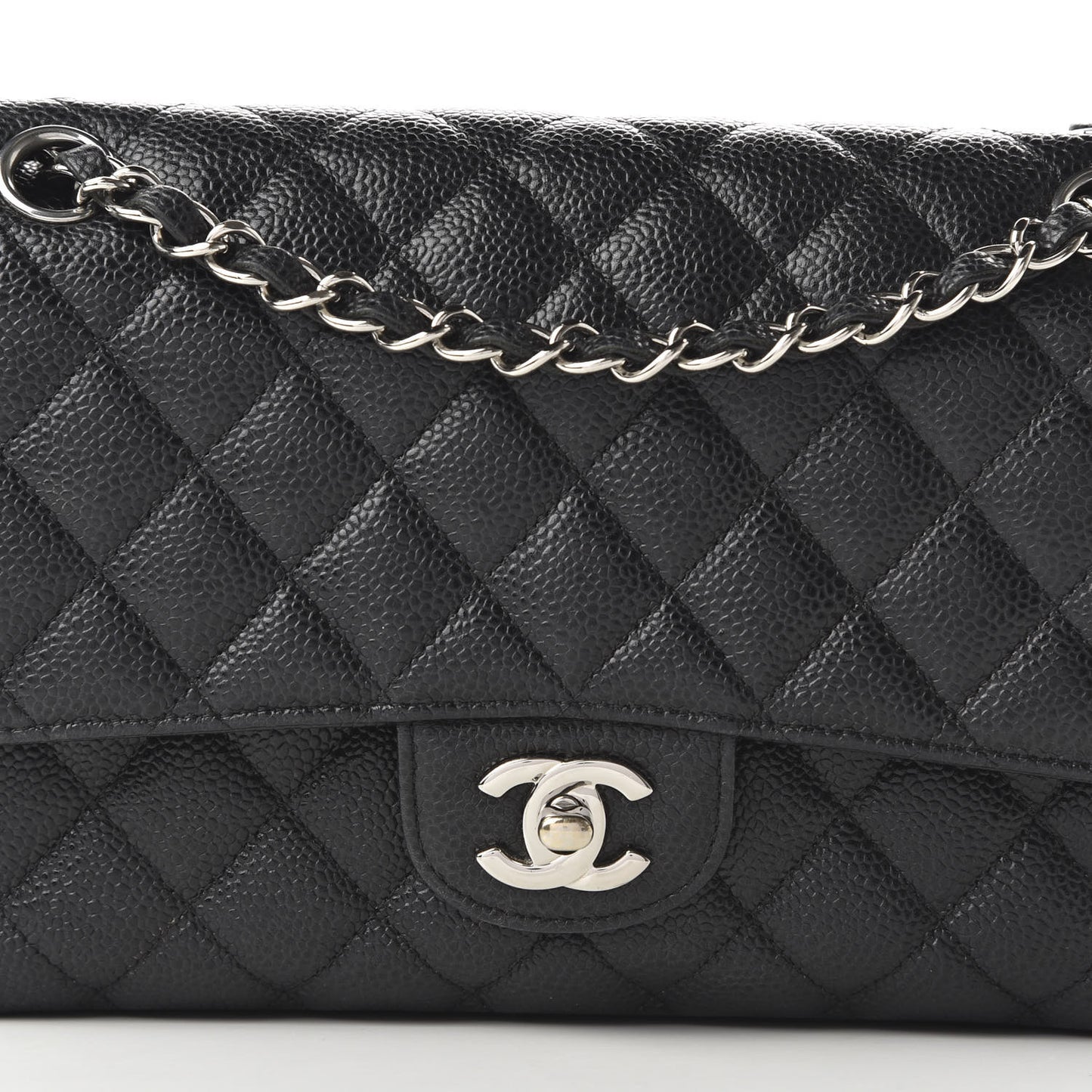 Caviar Quilted Medium Double Flap Black