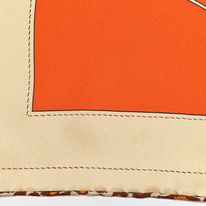 Hermes Vintage Silk Monsieur Et Madame Scarf 70 Creme Orange Marron 4 of 7