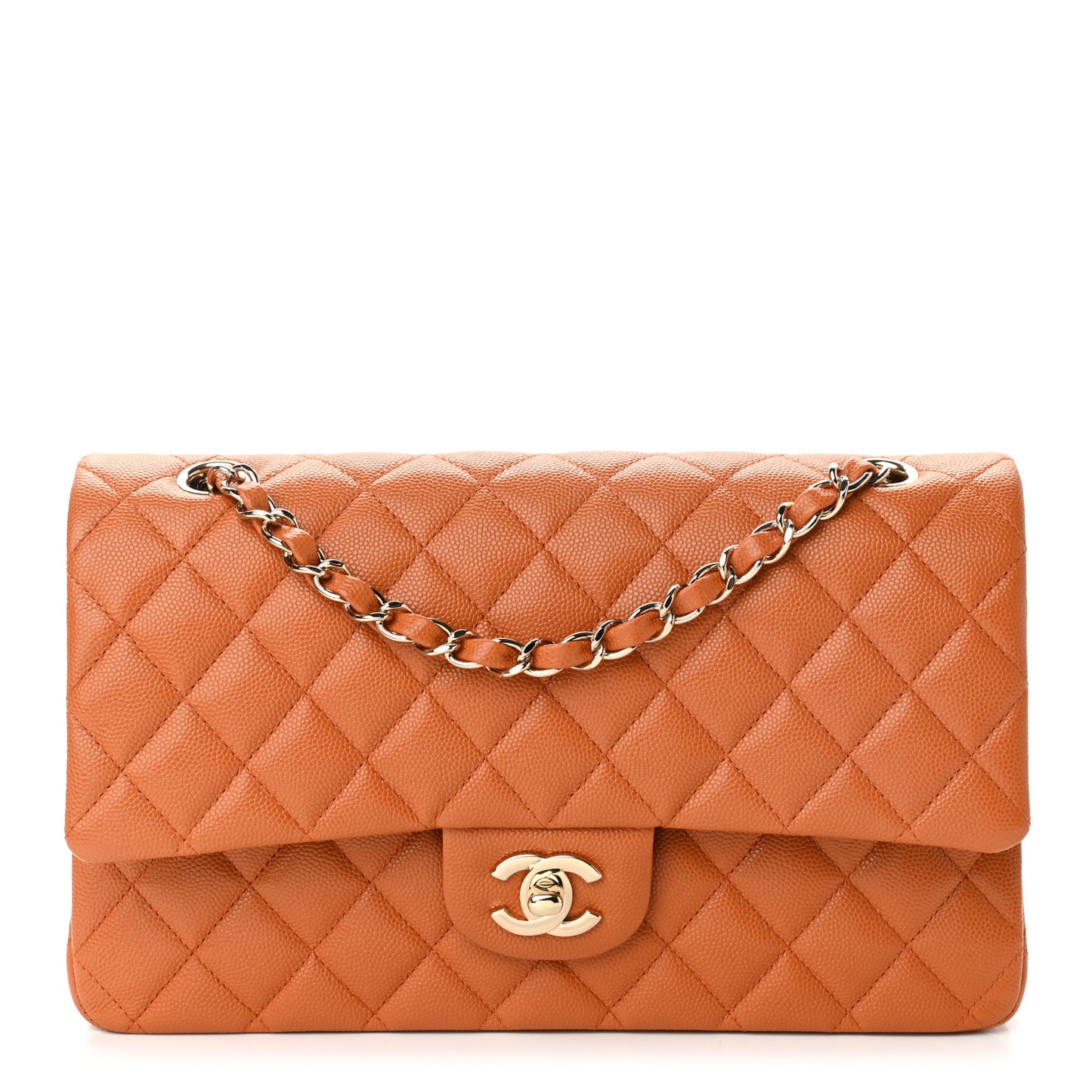 Caviar Quilted Medium Double Flap Light Brown