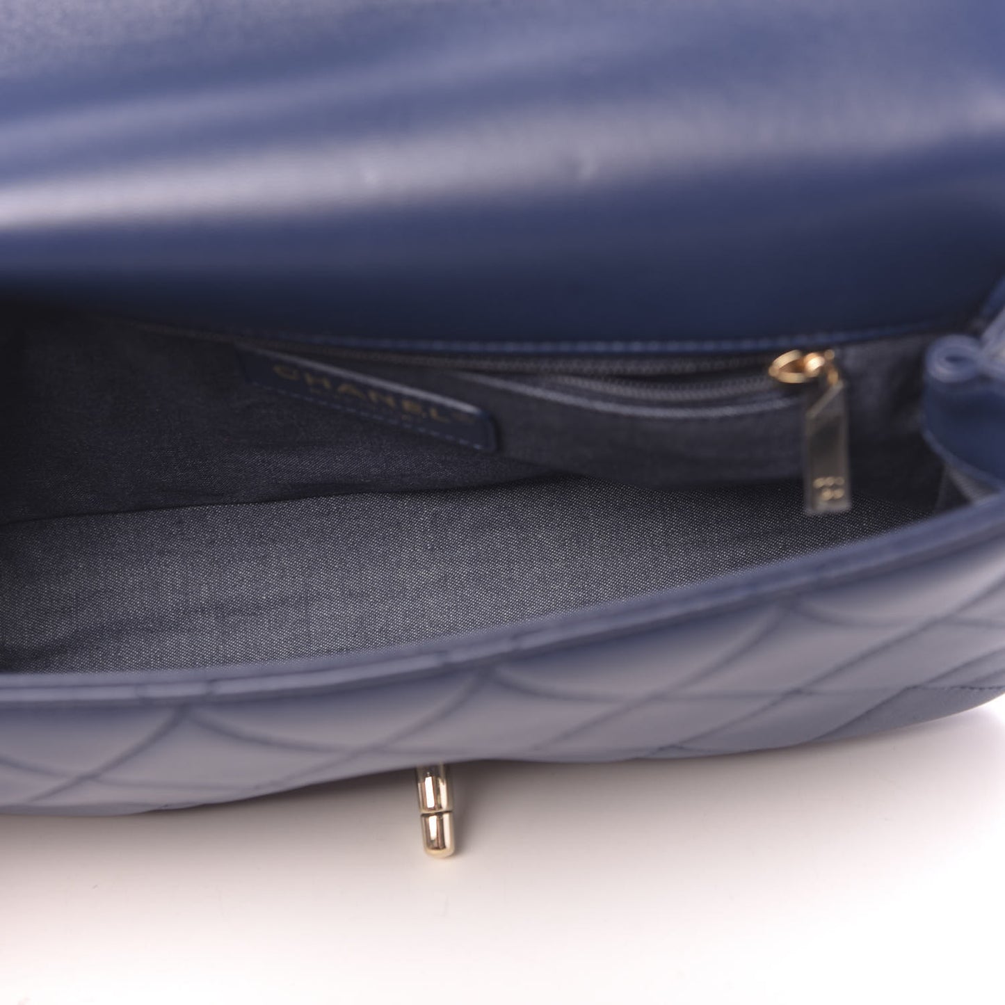 Lambskin Quilted Resin Bi-Color Chain Flap Bag Navy