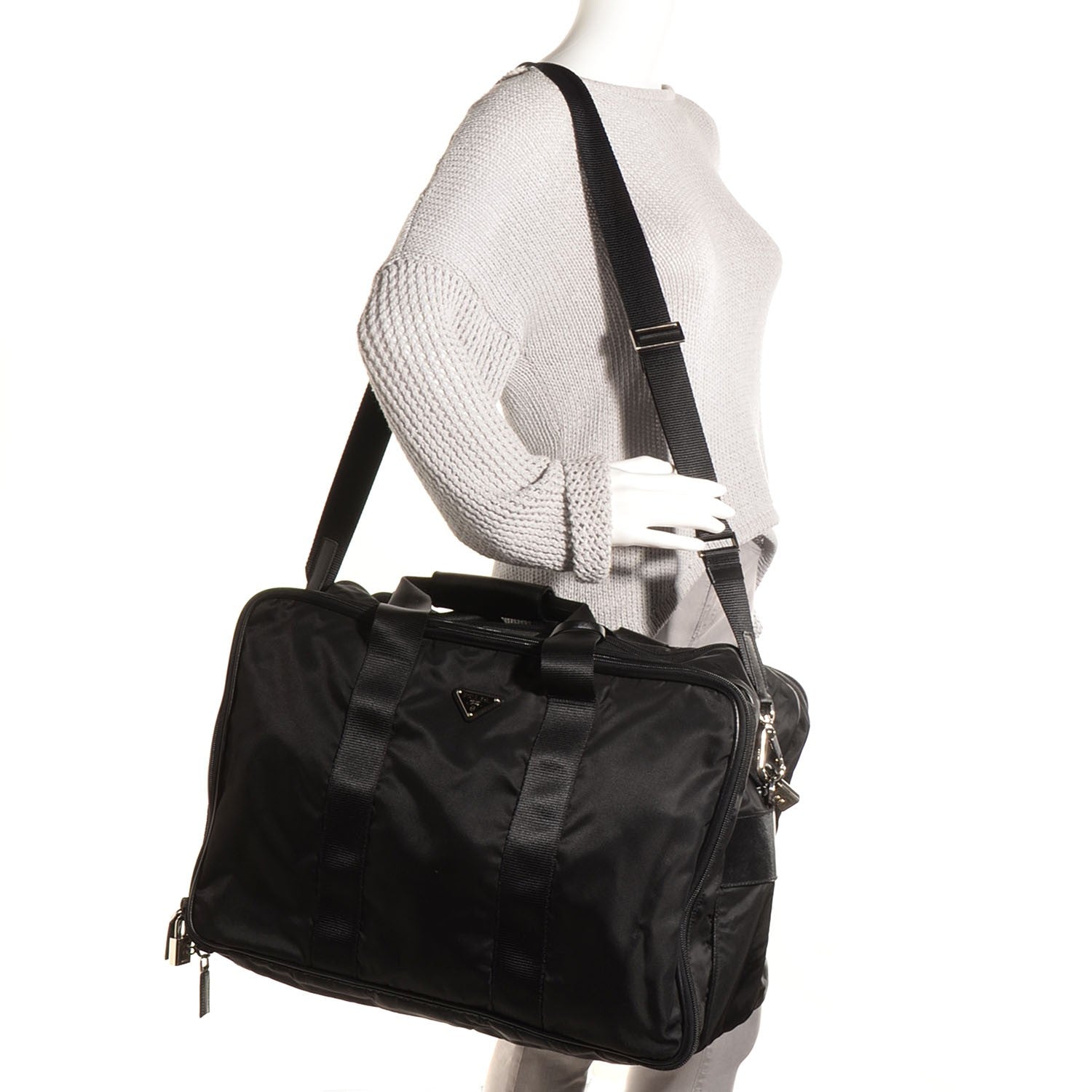 Prada Tessuto Nylon Saffiano Viaggio Carry On Travel Bag Black 2 of 10