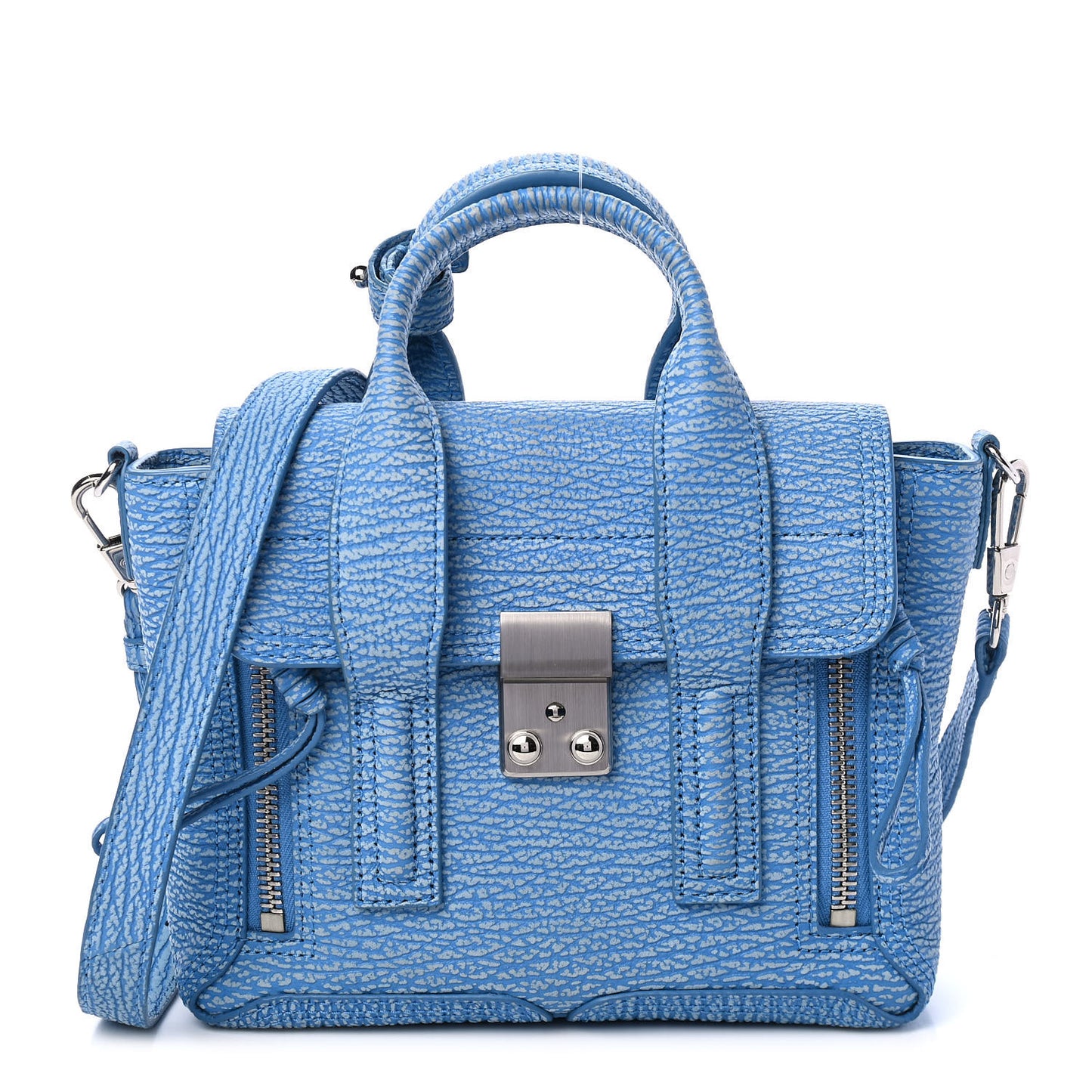 Textured Calfskin Mini Pashli Satchel Blue Ivory