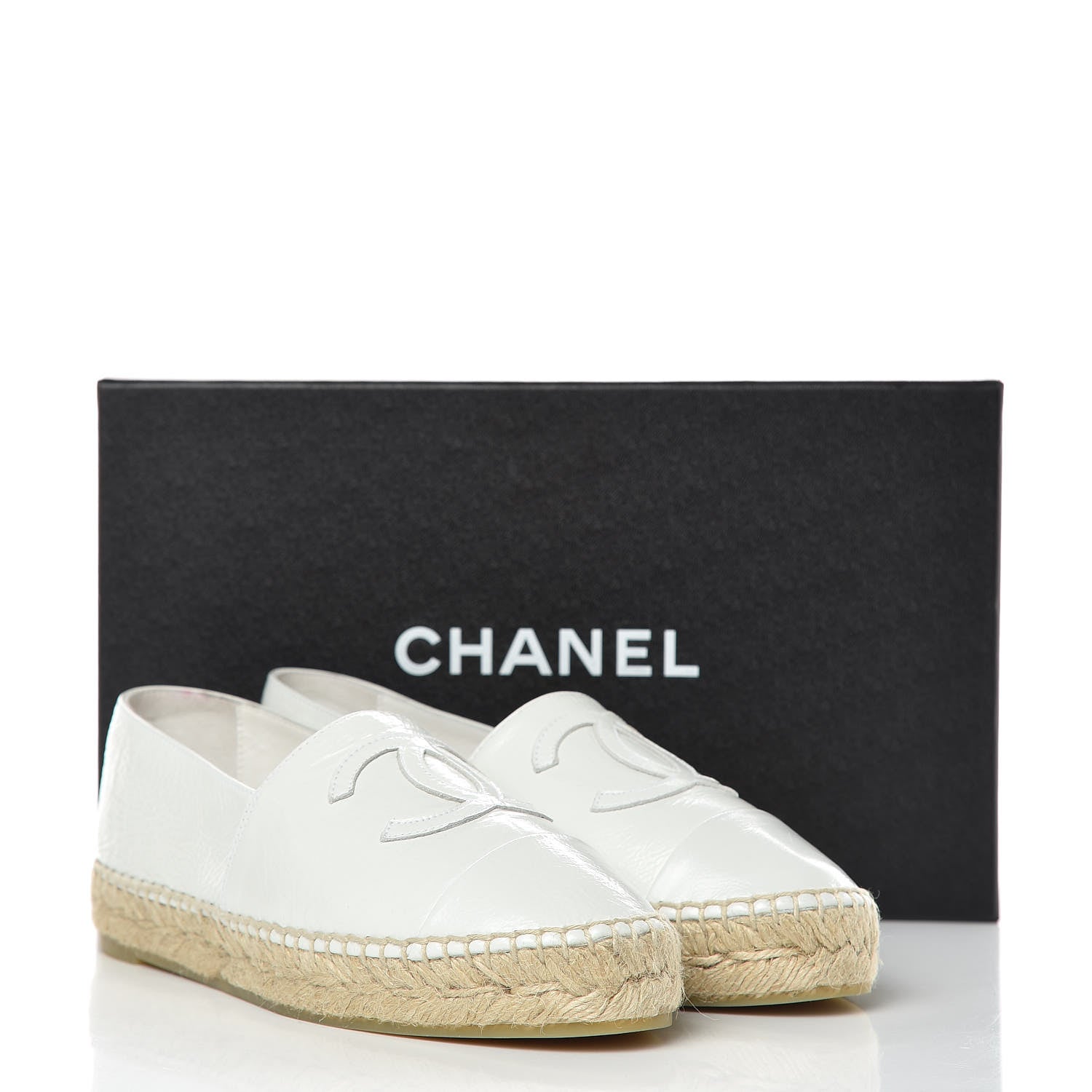Chanel Distressed Patent CC Espadrilles 37 White 10 of 11