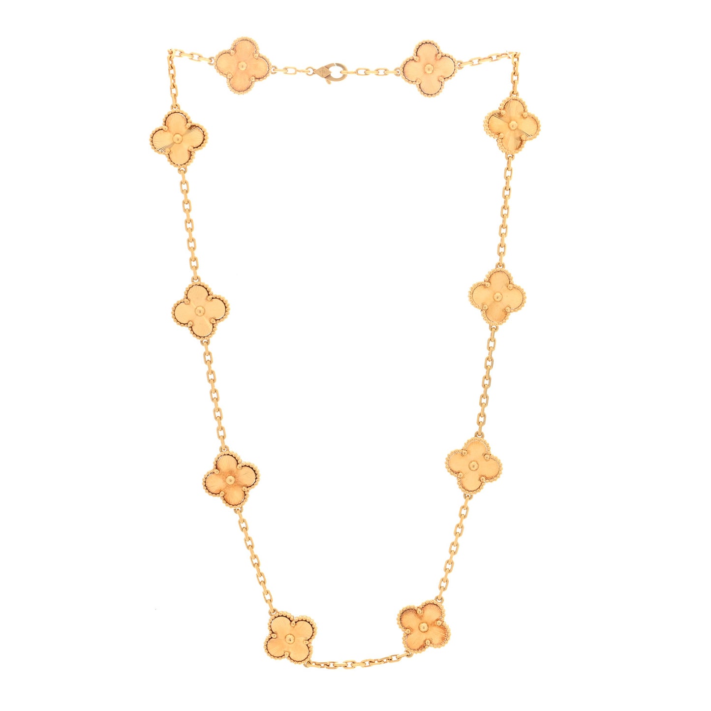 18K Yellow Gold 10 Motifs Guilloche Vintage Alhambra Necklace