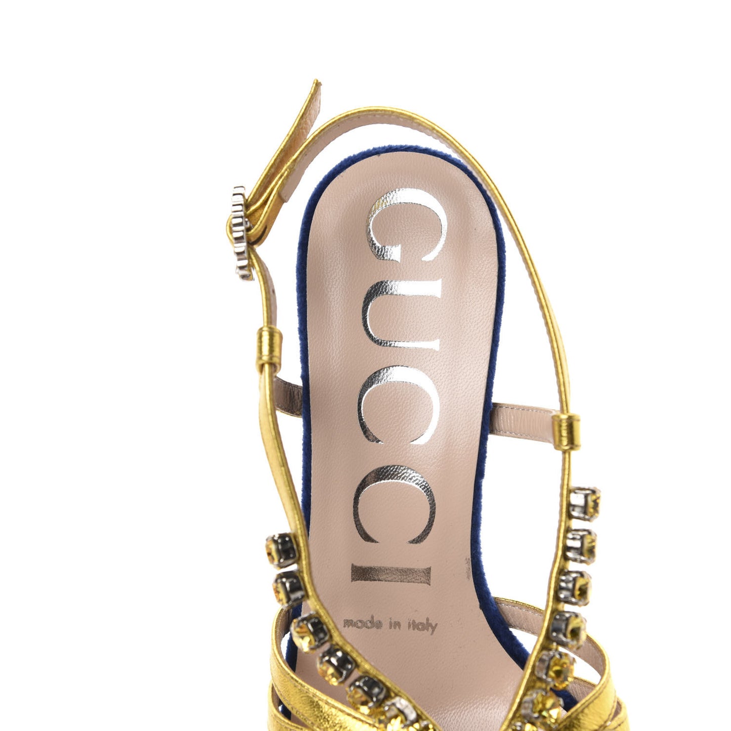 Velvet Nappa Crystal Zephyra Slingback Platform High Heel Sandals 35.5 Blue Gold