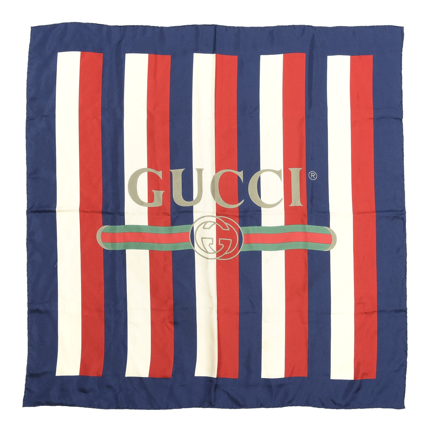 Silk Sylvie Stripe Web Logo Square Scarf Ivory Blue