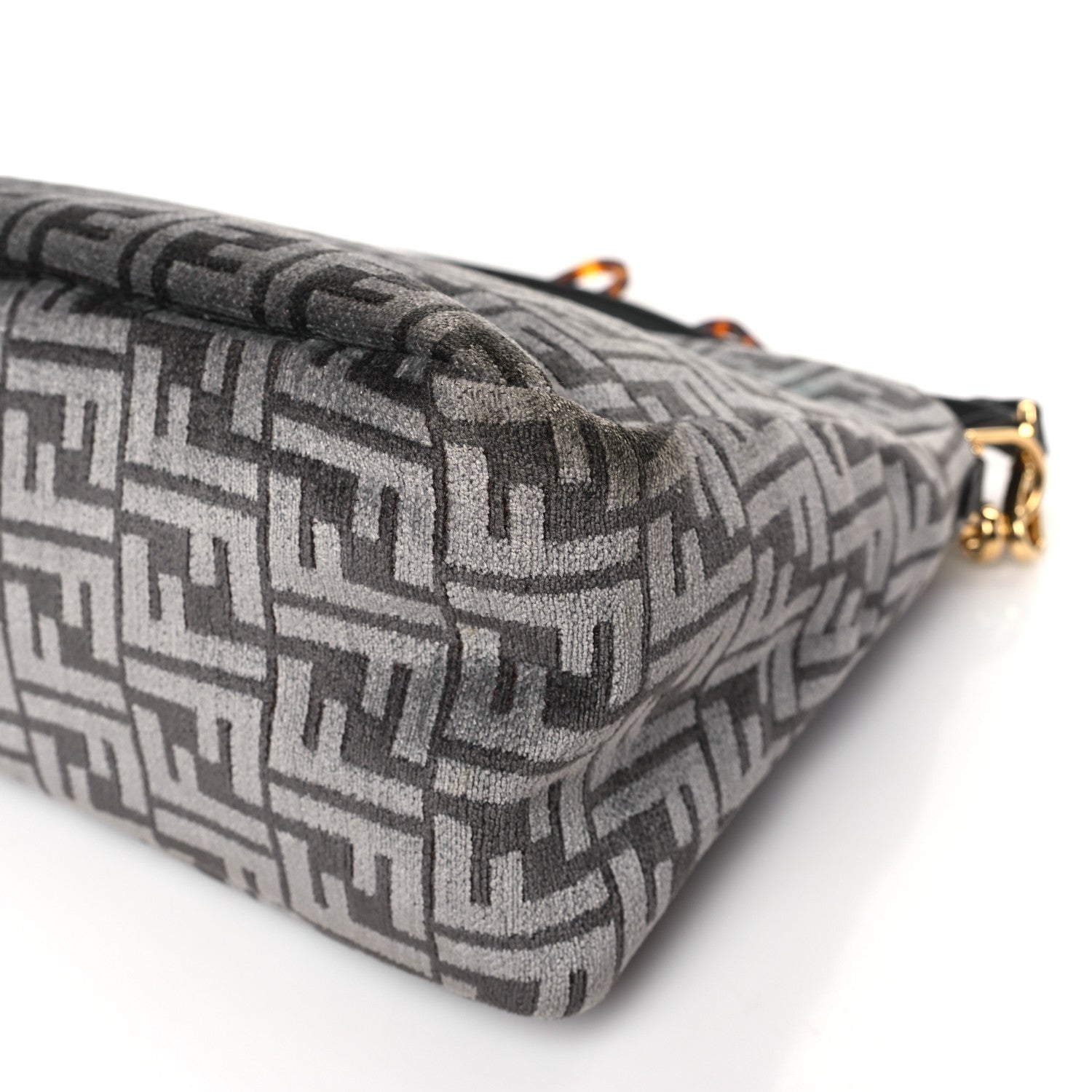 Fendi Chenille Vitello Seta Plexiglass FF Fendi O'Lock Zipper Anthracite Asfalto 9 of 9