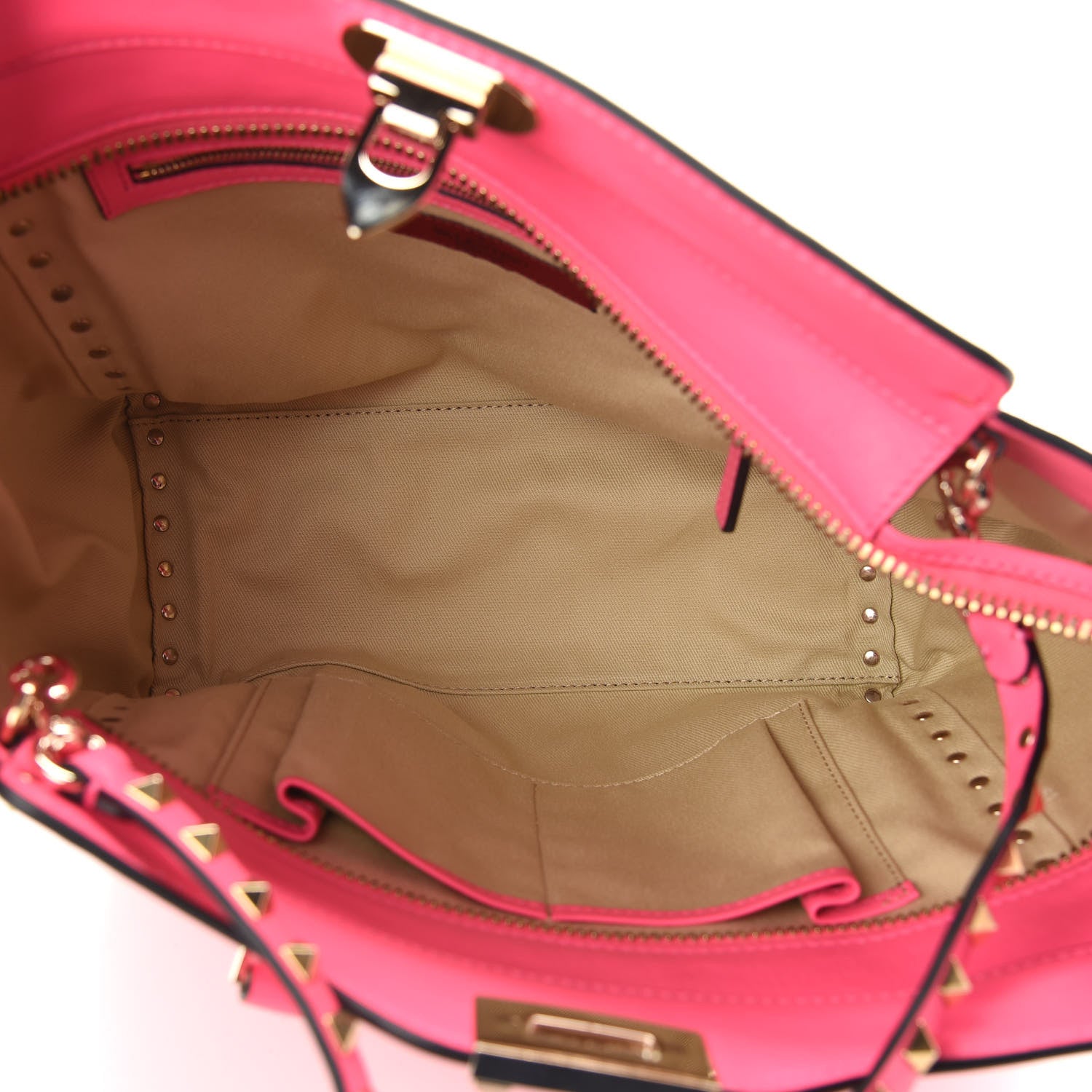 Valentino Garavani Vitello Rockstud Double Handle Tote Fuxia Fluo 5 of 9