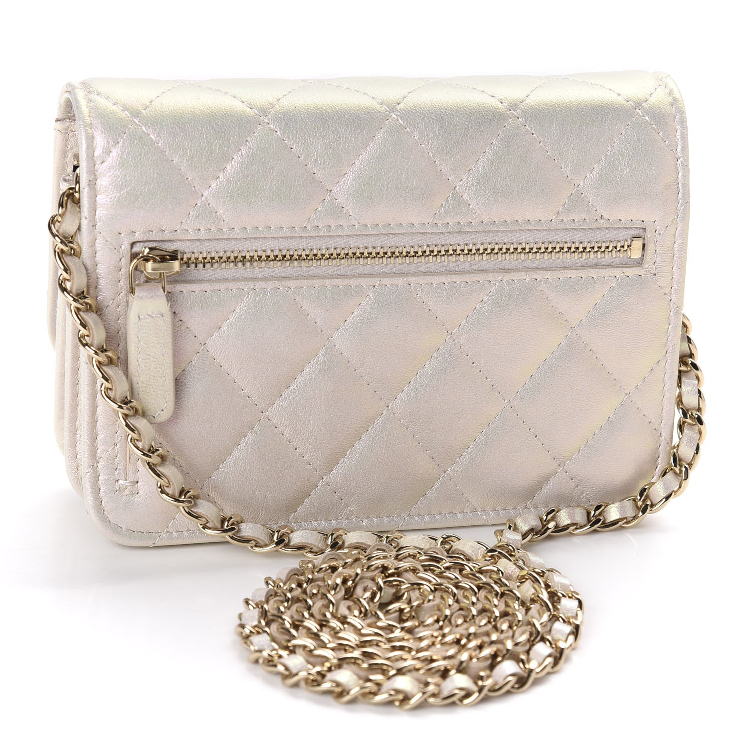 Chanel Iridescent Lambskin Quilted Mini Wallet On Chain WOC Ivory 3 of 11
