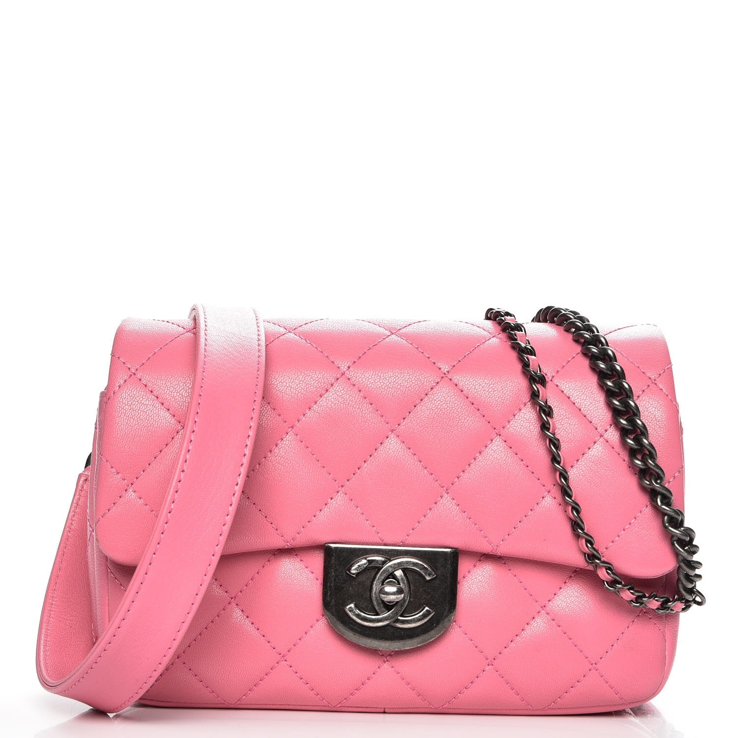 Chanel Shiny Goatskin Quilted Small Double Carry Waist Chain Flap Pink 1 of 8