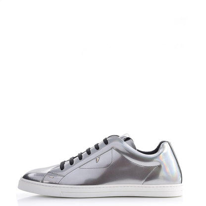 Fendi Patent Monster Bag Bug Mens Low Top Sneakers 8 Argento 1 of 13