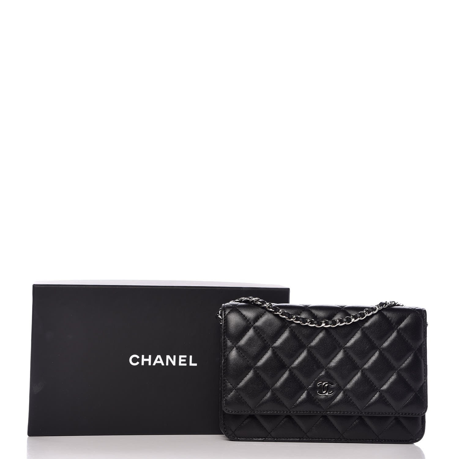 Chanel Lambskin Quilted Wallet On Chain WOC Black 13 of 13