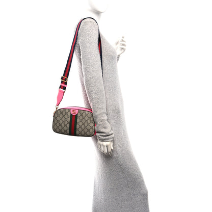Gucci GG Supreme Monogram Textured Dollar Calfskin Web Ophidia Small Crossbody Bag Beige Ebony Fuchsia 2 of 10
