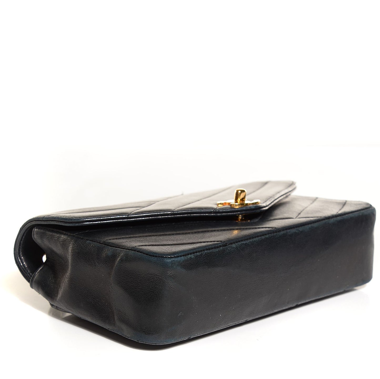 Lambskin Chevron Small Single Flap Navy Blue