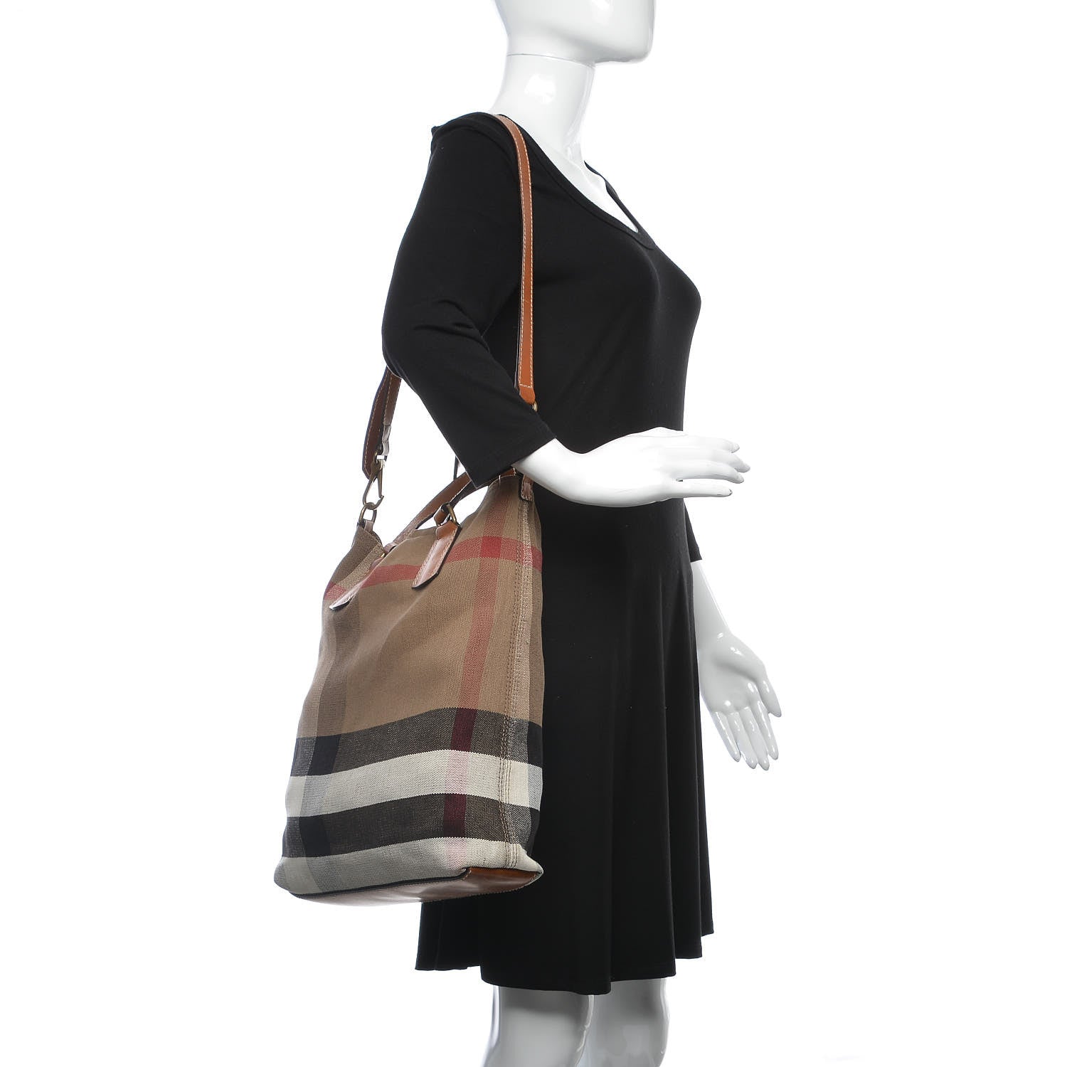 Burberry Canvas Mega Check Medium Tottenham Brit Tote Saddle Brown 2 of 8