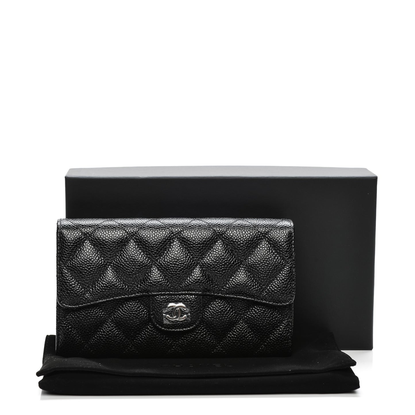 Caviar Quilted Large Flap Wallet Black