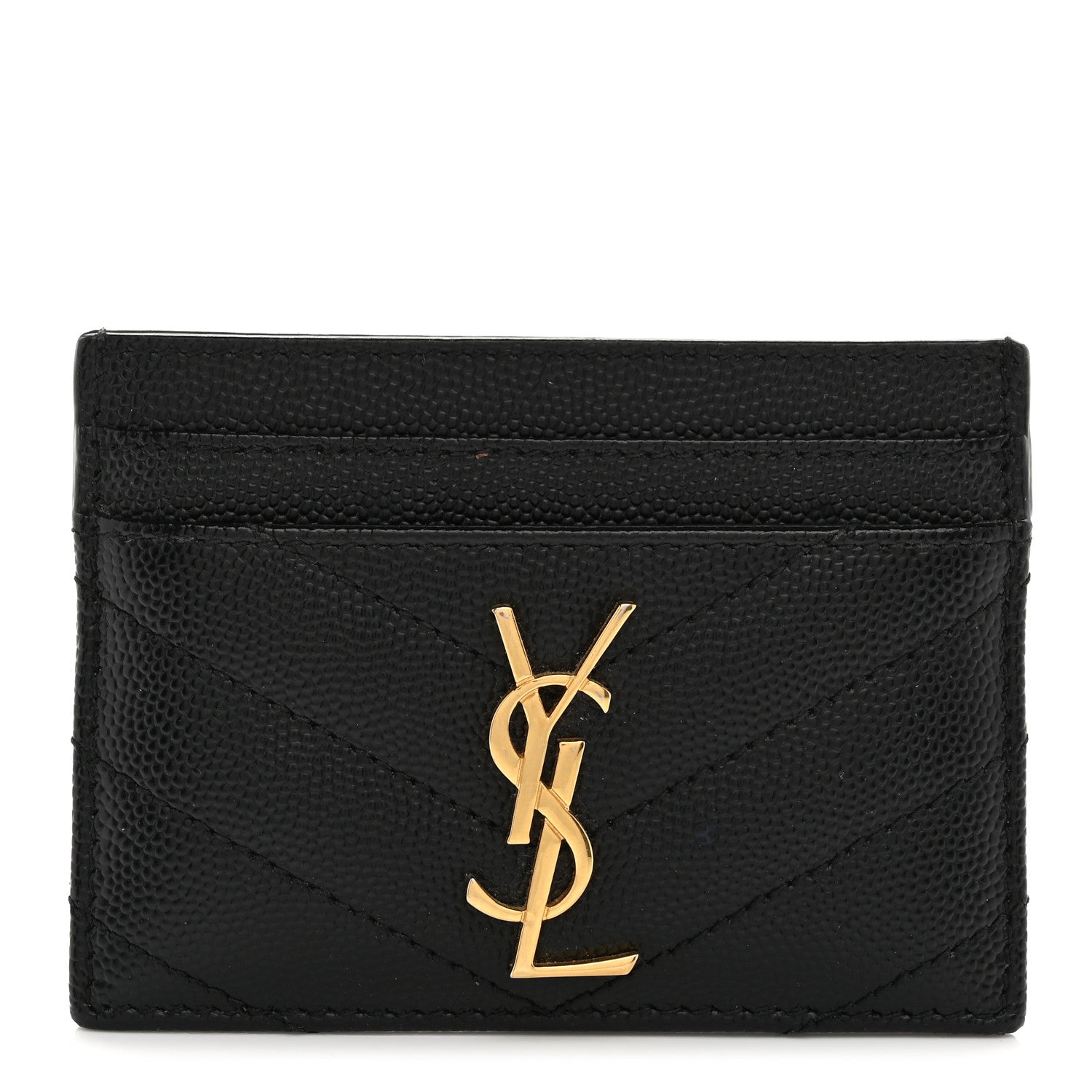 Saint Laurent Grain De Poudre Matelasse Chevron Monogram Credit Card Case Black 1 of 8
