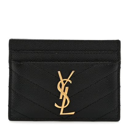Saint Laurent Grain De Poudre Matelasse Chevron Monogram Credit Card Case Black 1 of 8
